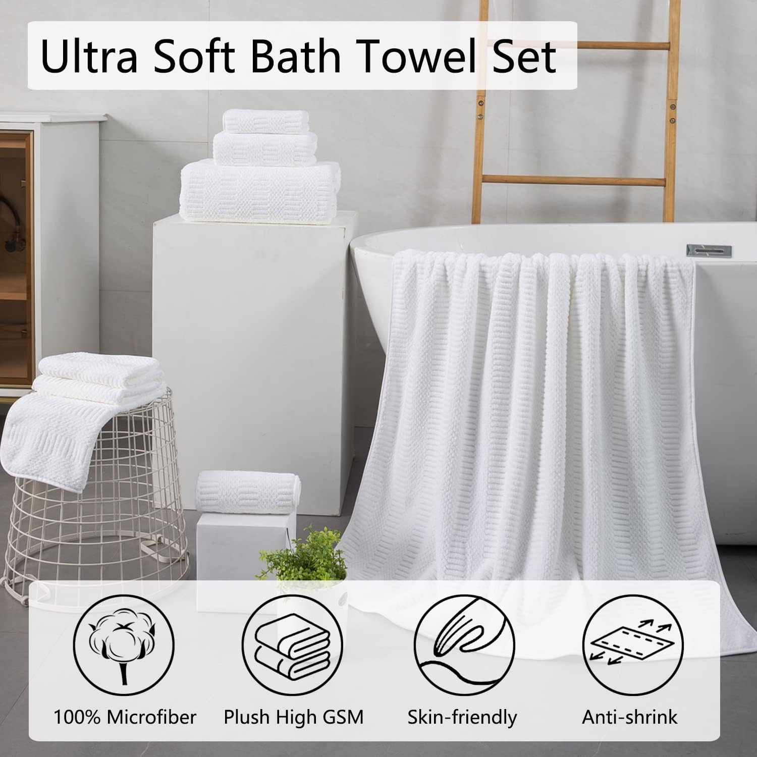 8 Piece Oversized White Bath Towel Set