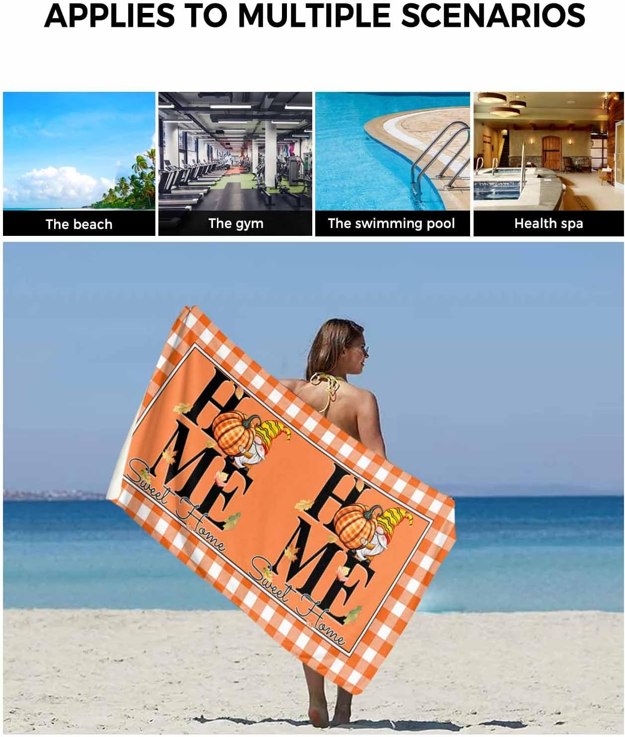 Double Love Orange Thanksgiving Towel Set - Plaid Design 3 Piece Microfiber Bath Towels