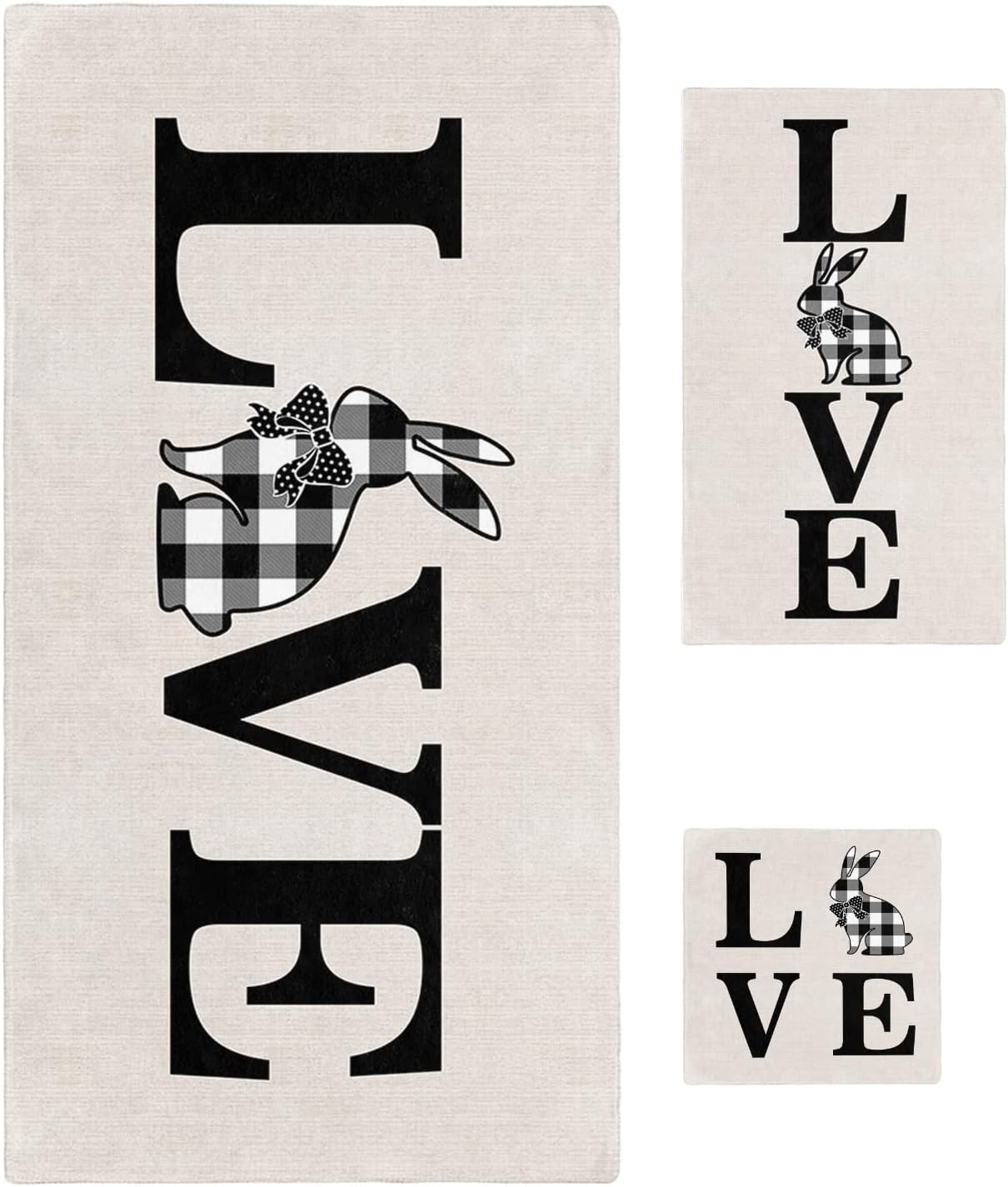 Anzona Easter Love Plaid Bunny 3-Piece Towel Set 1