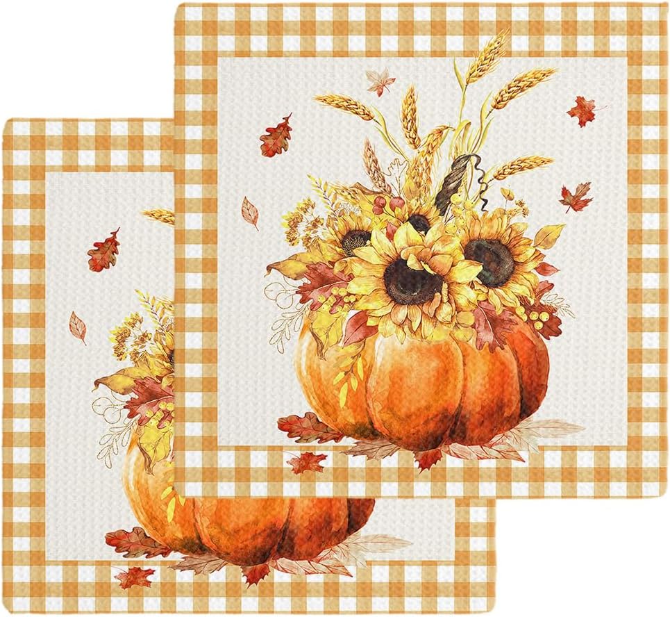Pumpkin Sunflower Waffle Towel Set of 2