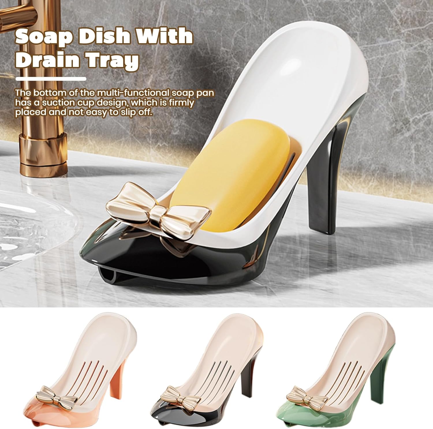 Creative High Heel Soap Holder with Suction Cup Drain Tray