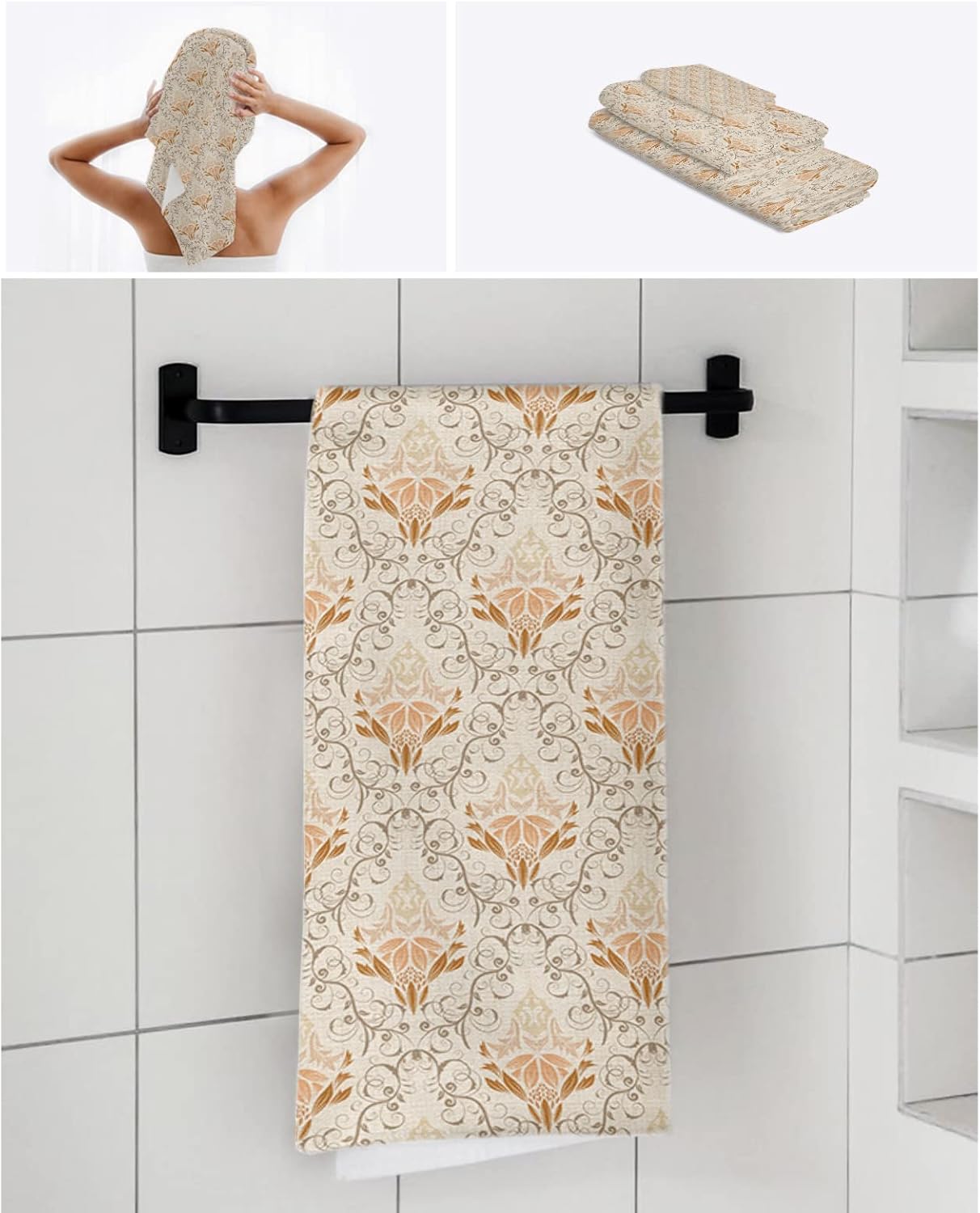 Shine-Home Retro Orange Paisley Towel Set for Bathroom