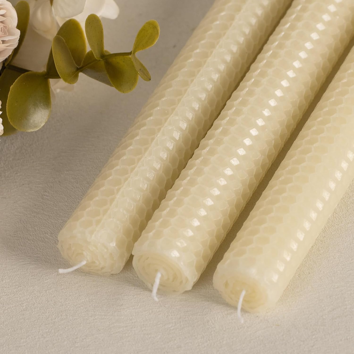 KONNI Natural Beeswax Taper Candles Pack of 3