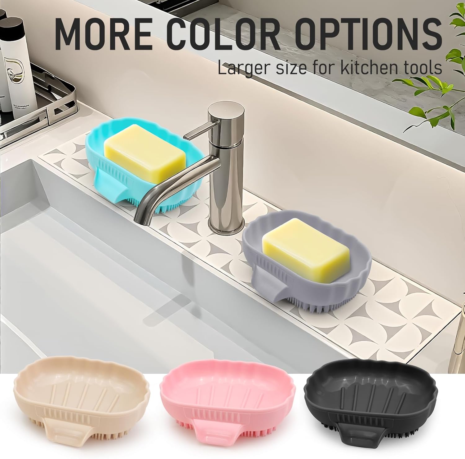 Mabnuby Silicone Sea Shell Soap Dish with Brush and 25 Slope
