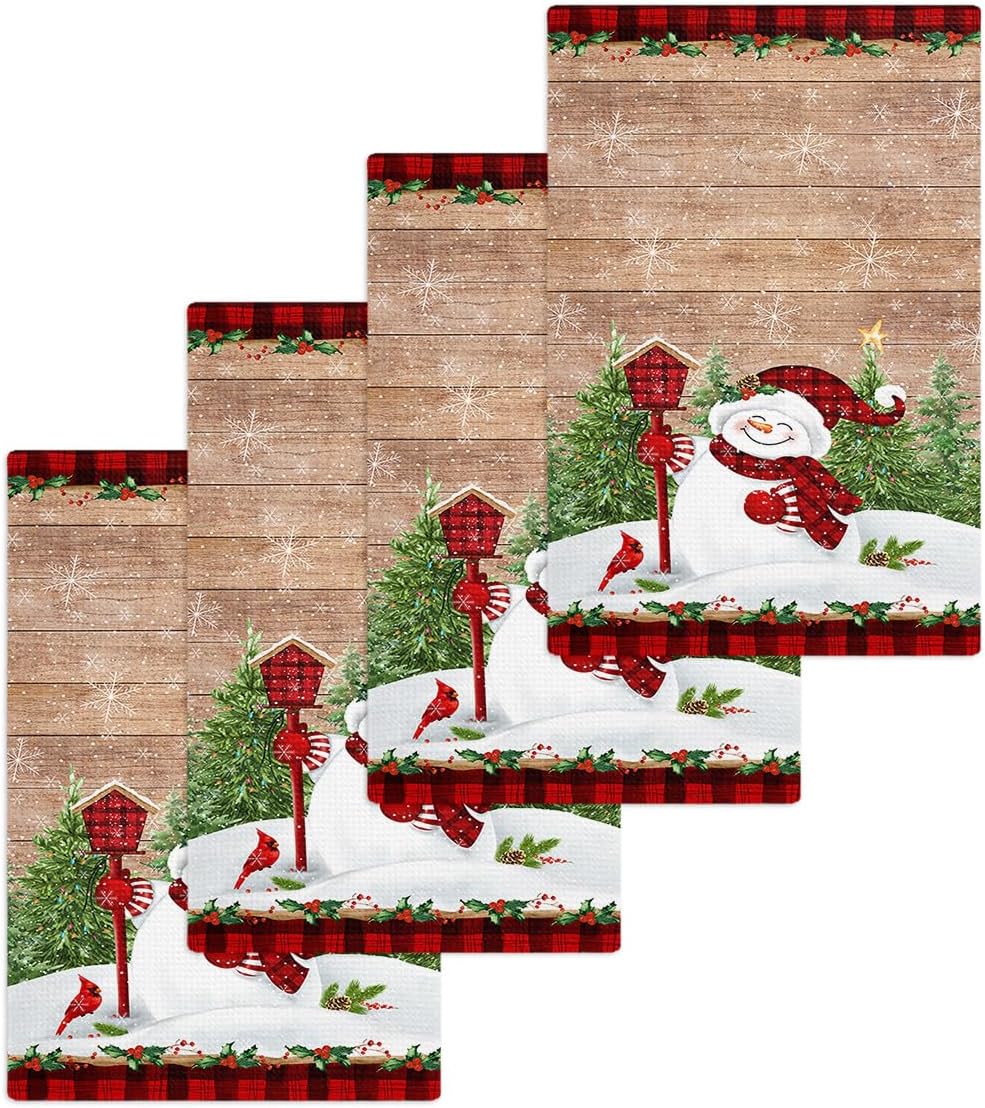 Falaniique Snowman Waffle Towel Set of 4 Wood Brown 157x236 1