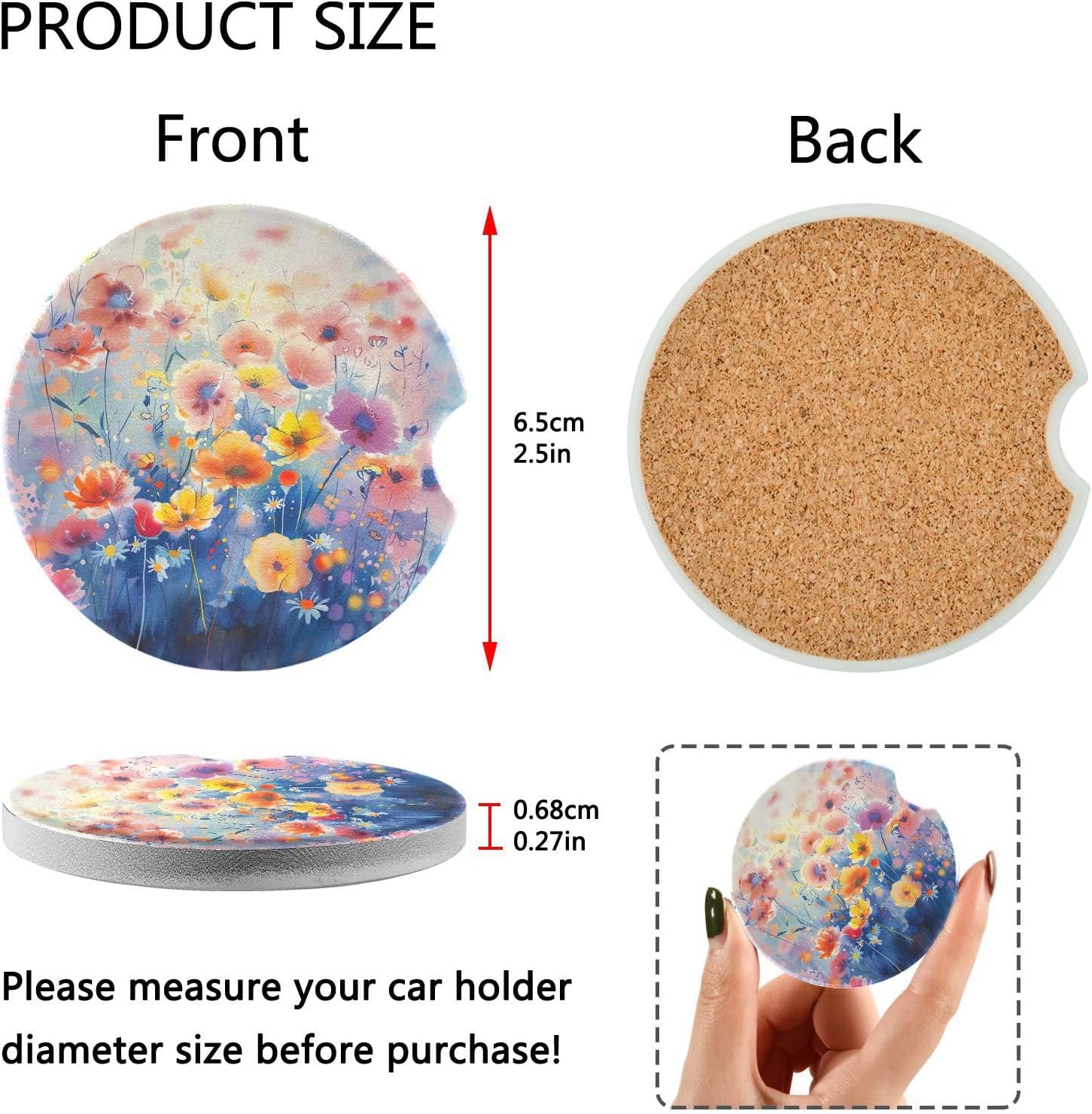 Takiito Watercolor Flowers Car Coasters 2 Pack 1