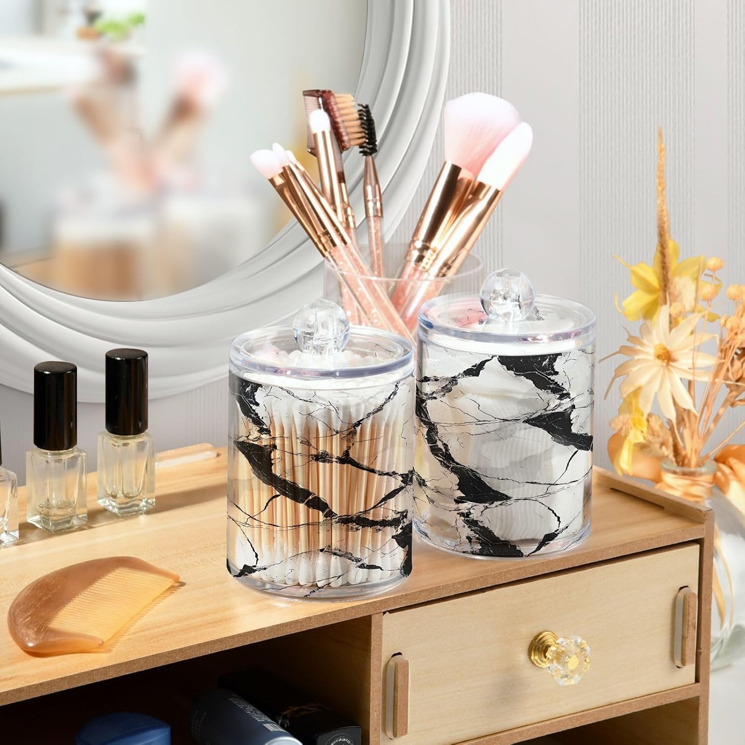 YETTASBIN Marble Clear Storage Jars 2 Pack 1