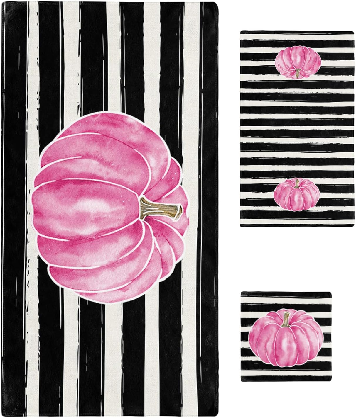 Chees D Zone 3 Piece Bath Towel Set with Pink Pumpkin Design