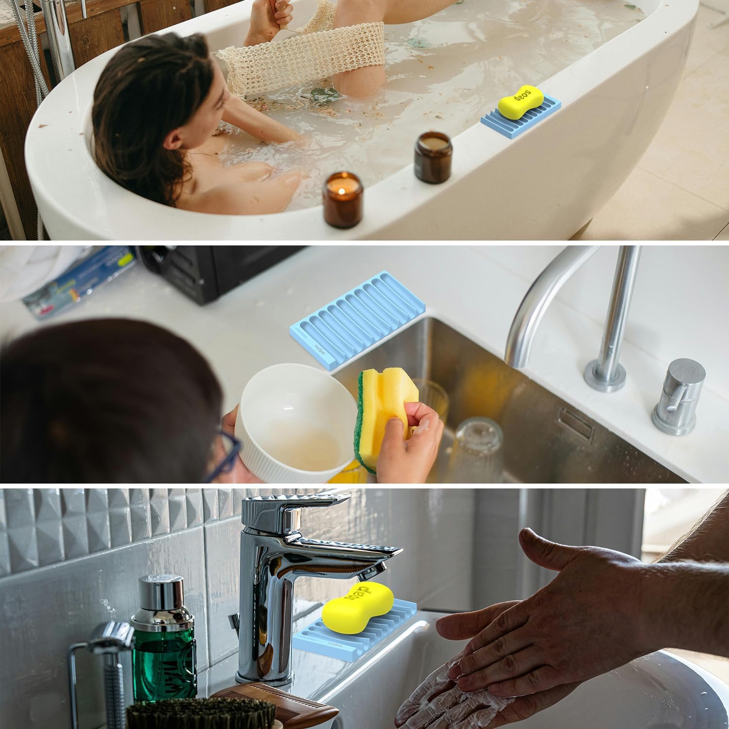 Nirxubla Flexible Silicone Soap Holder for Bathroom Kitchen Blue