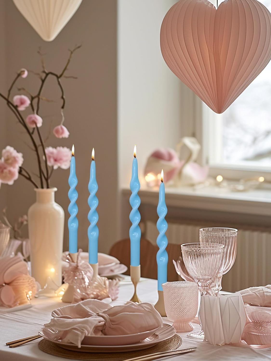 LPUSA Blue Taper Candle Sticks Spiral Tapered Candles - 10 Inch 4pcs