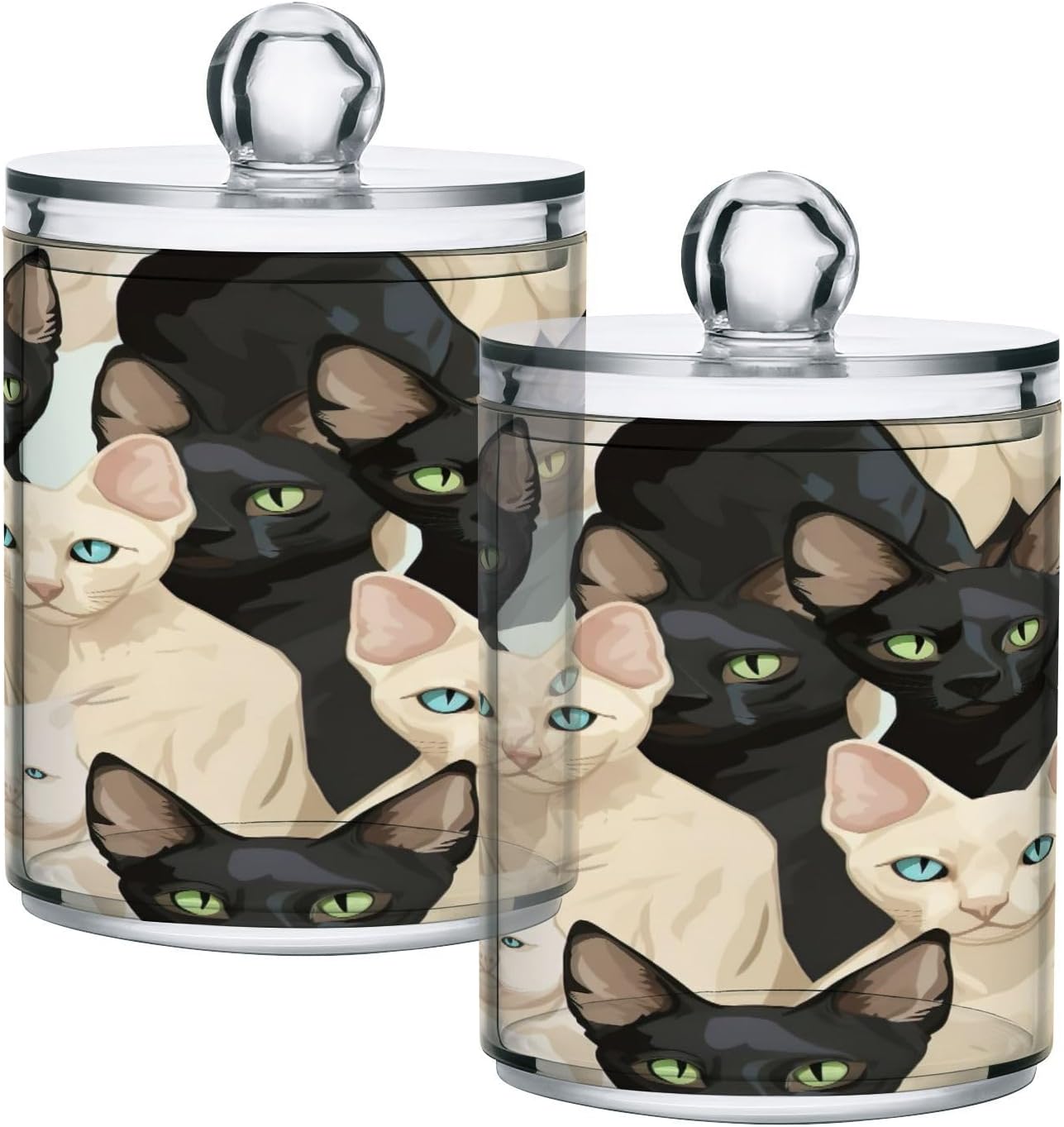 YETTASBIN Cat Clear Storage Jars 2 Pack for Bathroom Vanity Organization
