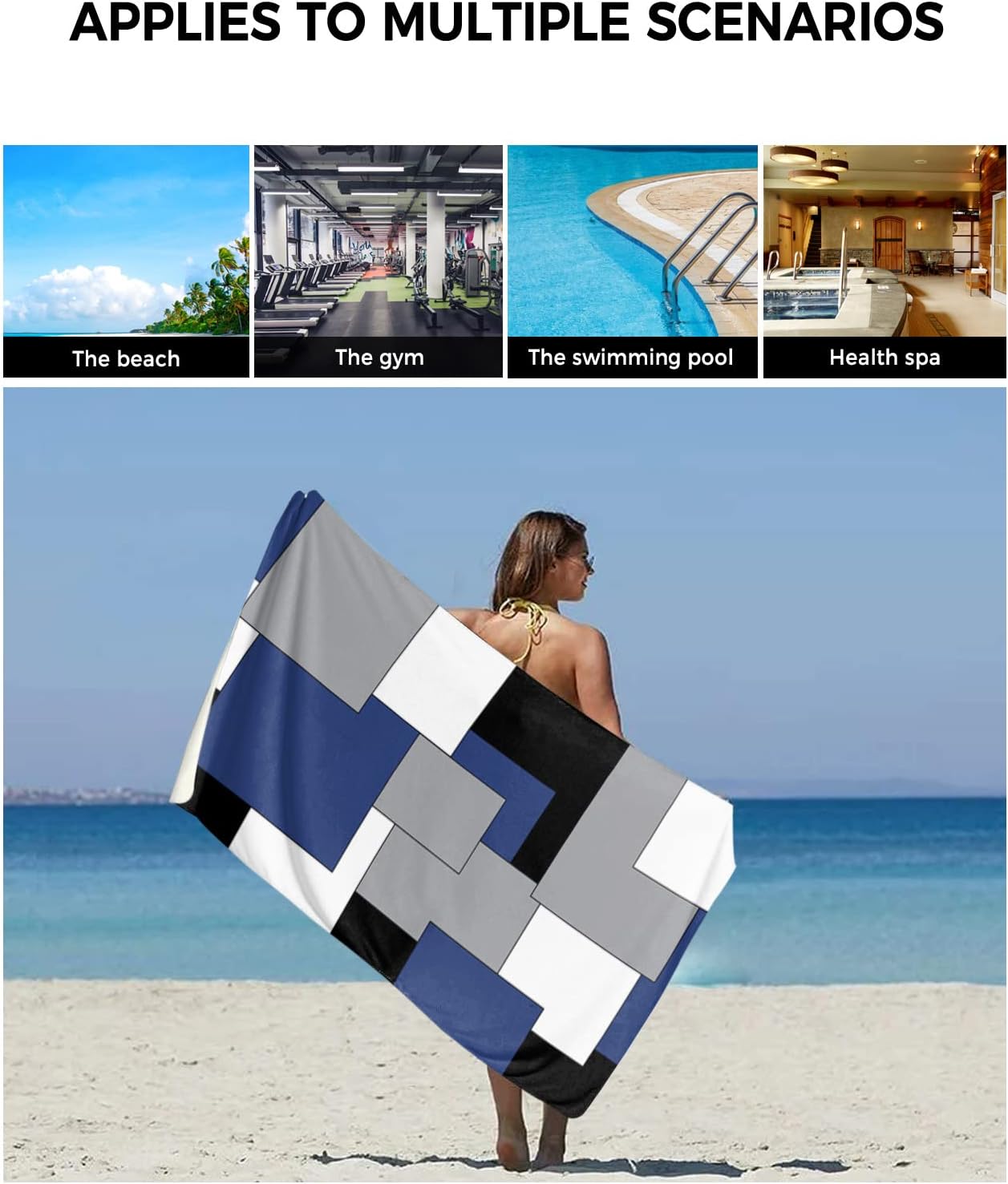 Shine-Home Navy Blue Black Microfiber Towel Set 1