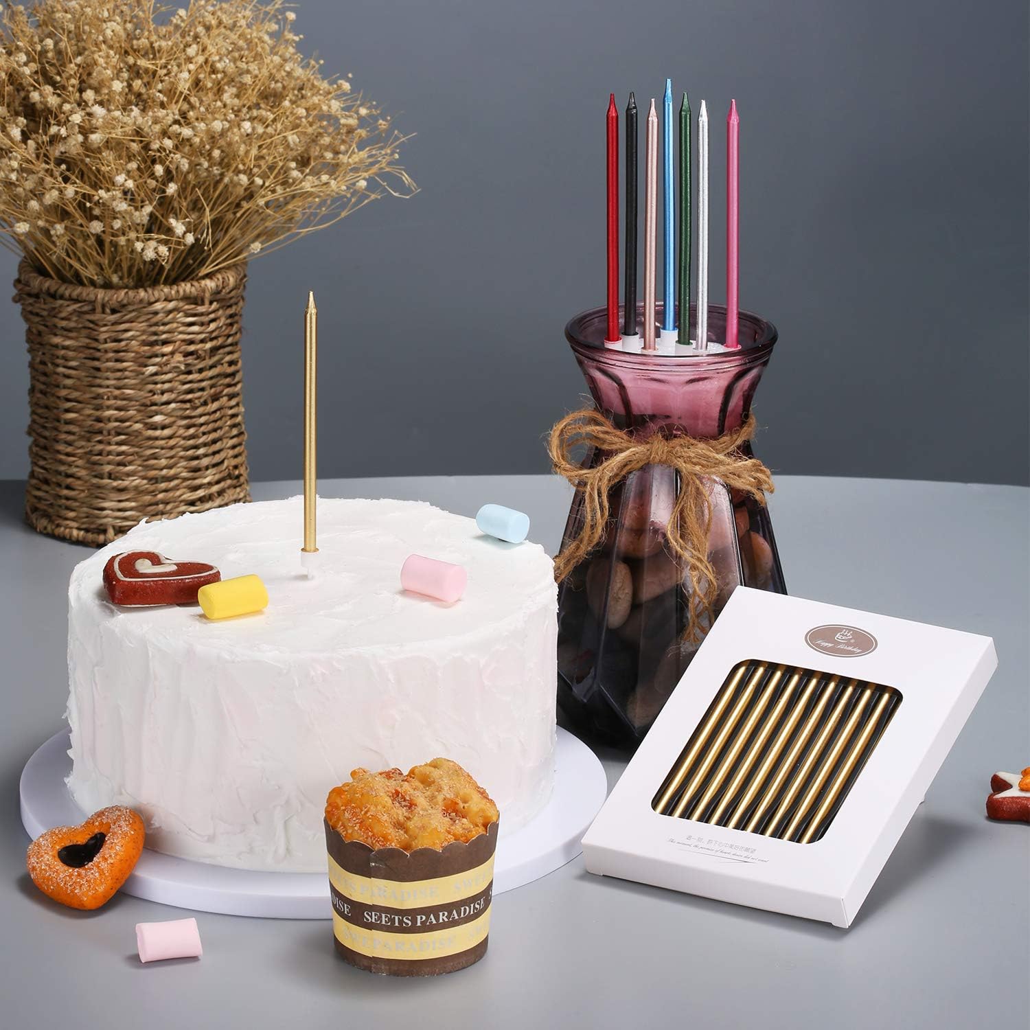Pfizermay 24 Count Black Birthday Candles with Holders 1