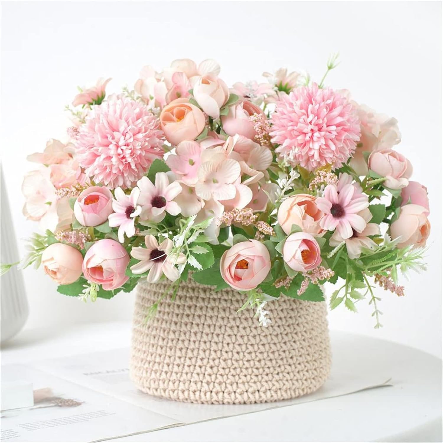 GaRcan Artificial Flowers with Pots 1pc Mixed Peony Hydrangea Silk Bouquet 1