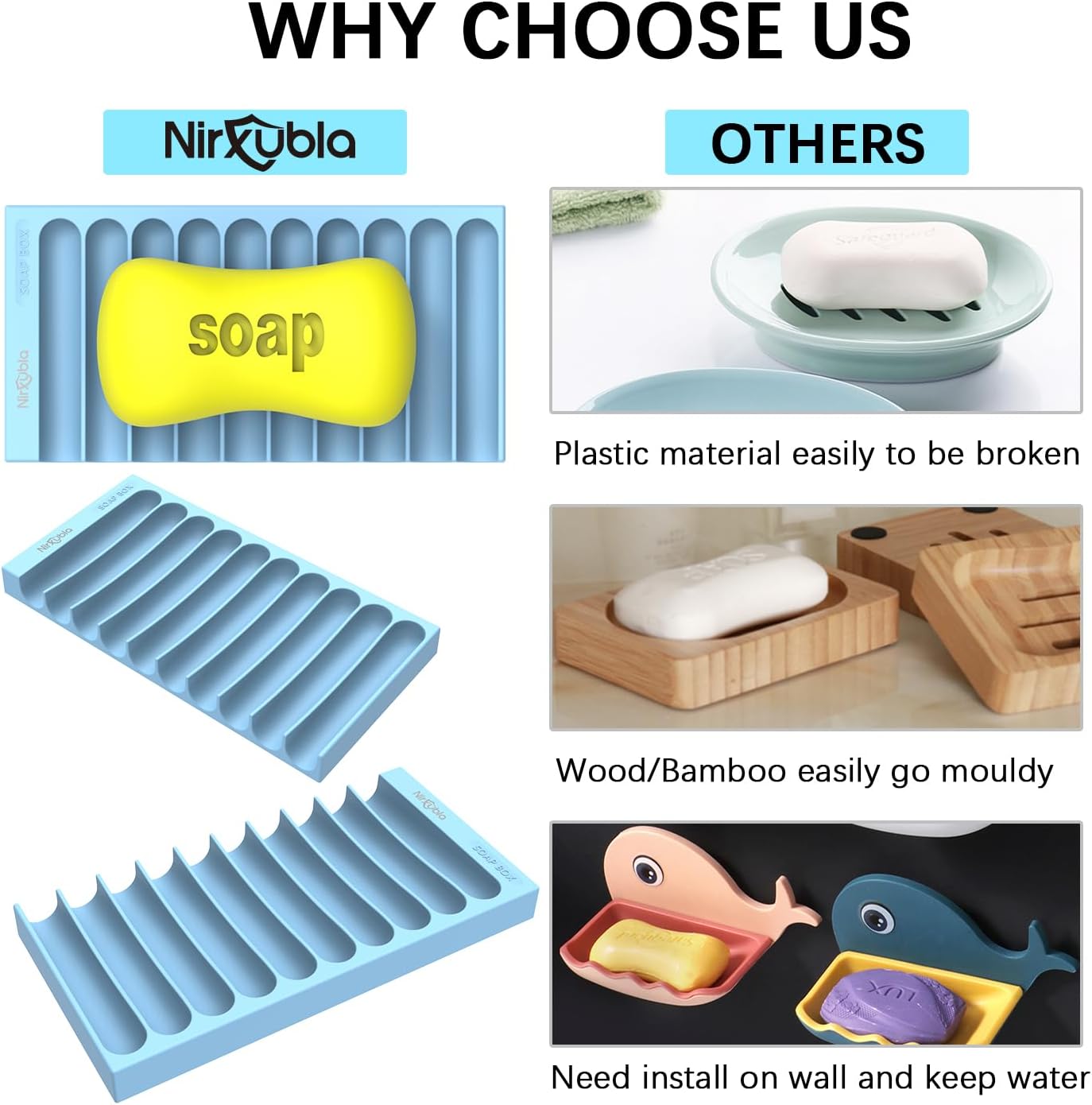 Nirxubla Flexible Silicone Soap Holder for Bathroom Kitchen Blue
