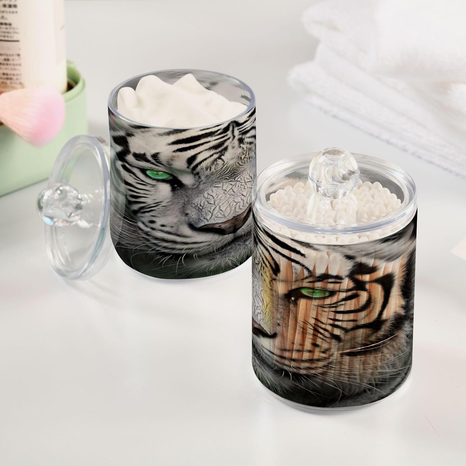 YETTASBIN Tiger Clear Plastic Jars 2 Pack Dispenser