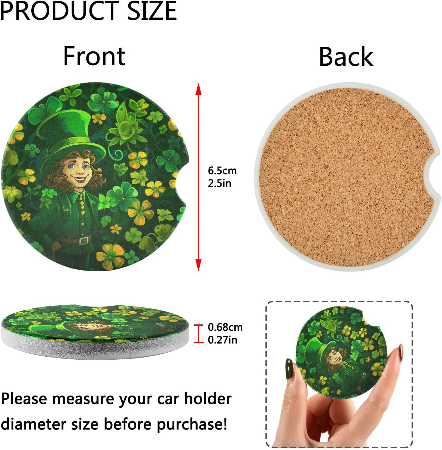 Takiito St Patrick Car Cup Holder Coasters 2 Pack