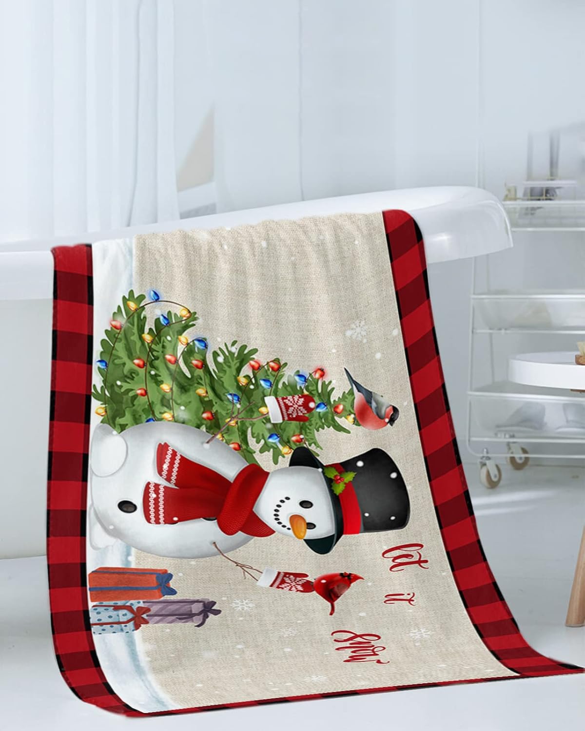Christmas Towel Set for Bathroom with Snowman Pattern