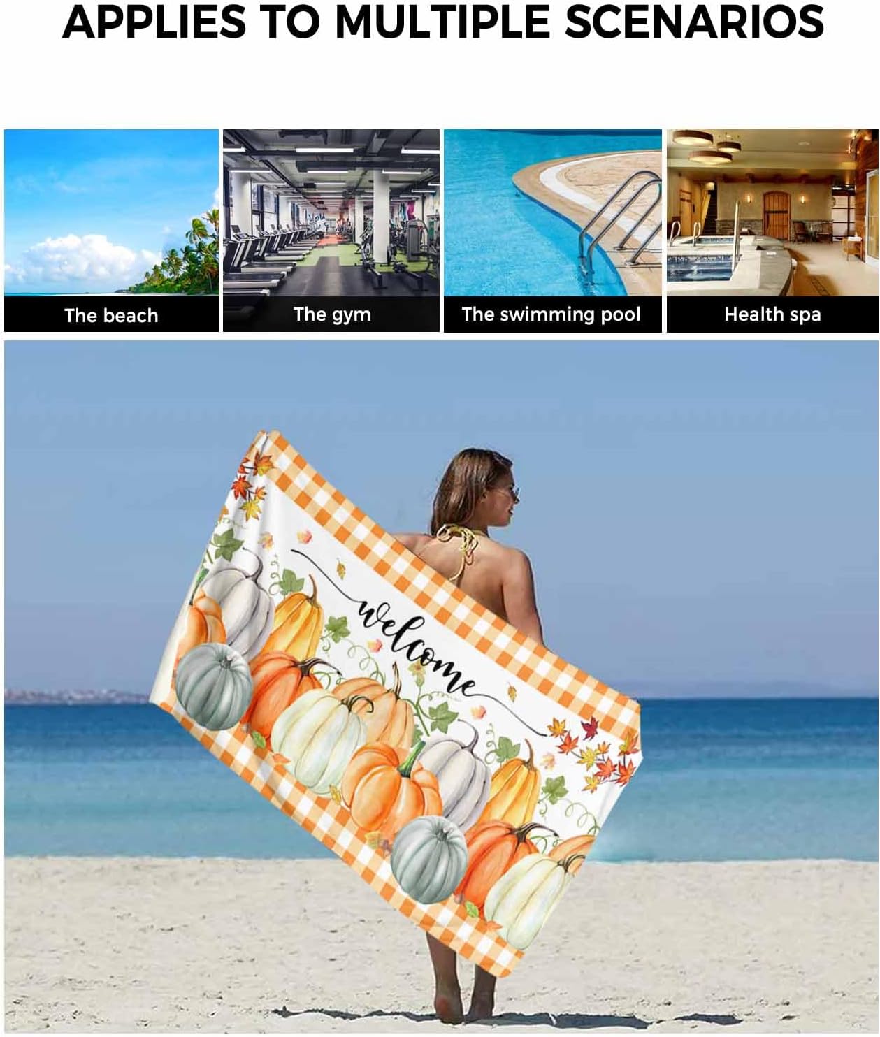 Double Love Pumpkin Orange Plaid Bath Towel Set of 3