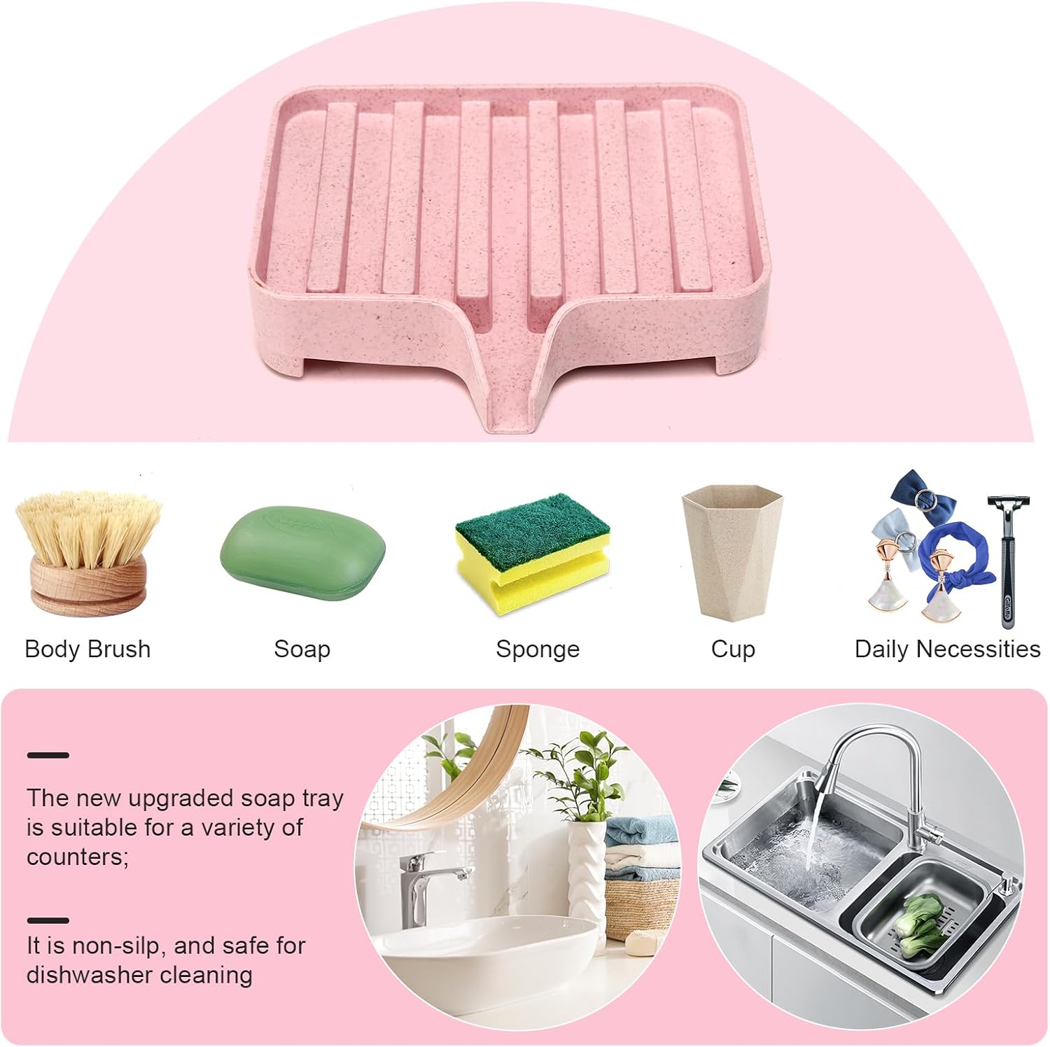 3PCS Self Draining Soap Dish and Tray for Bathroom Sink