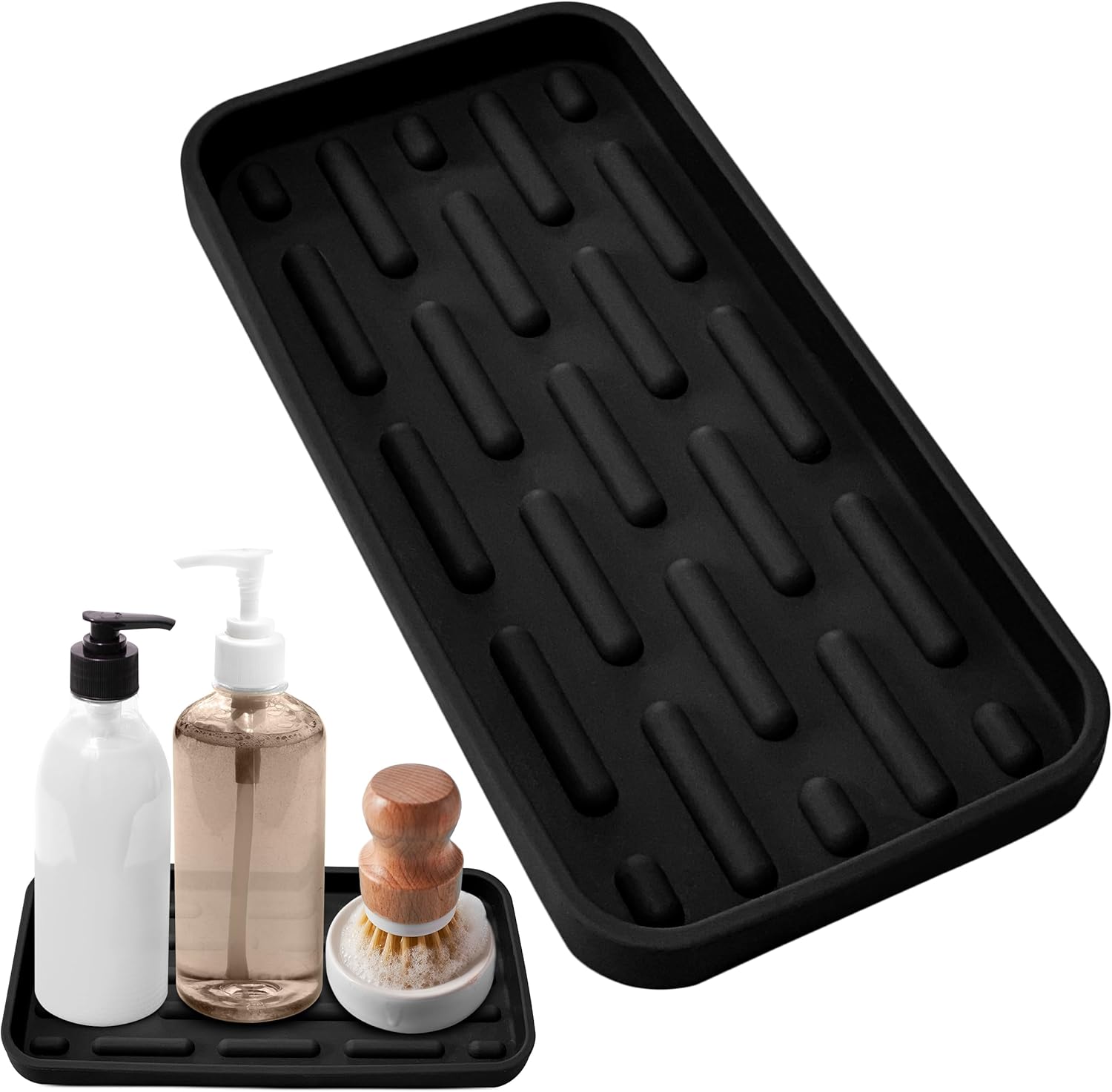 DENDEN Home Silicone Bathroom Vanity Tray - 9x4 Black