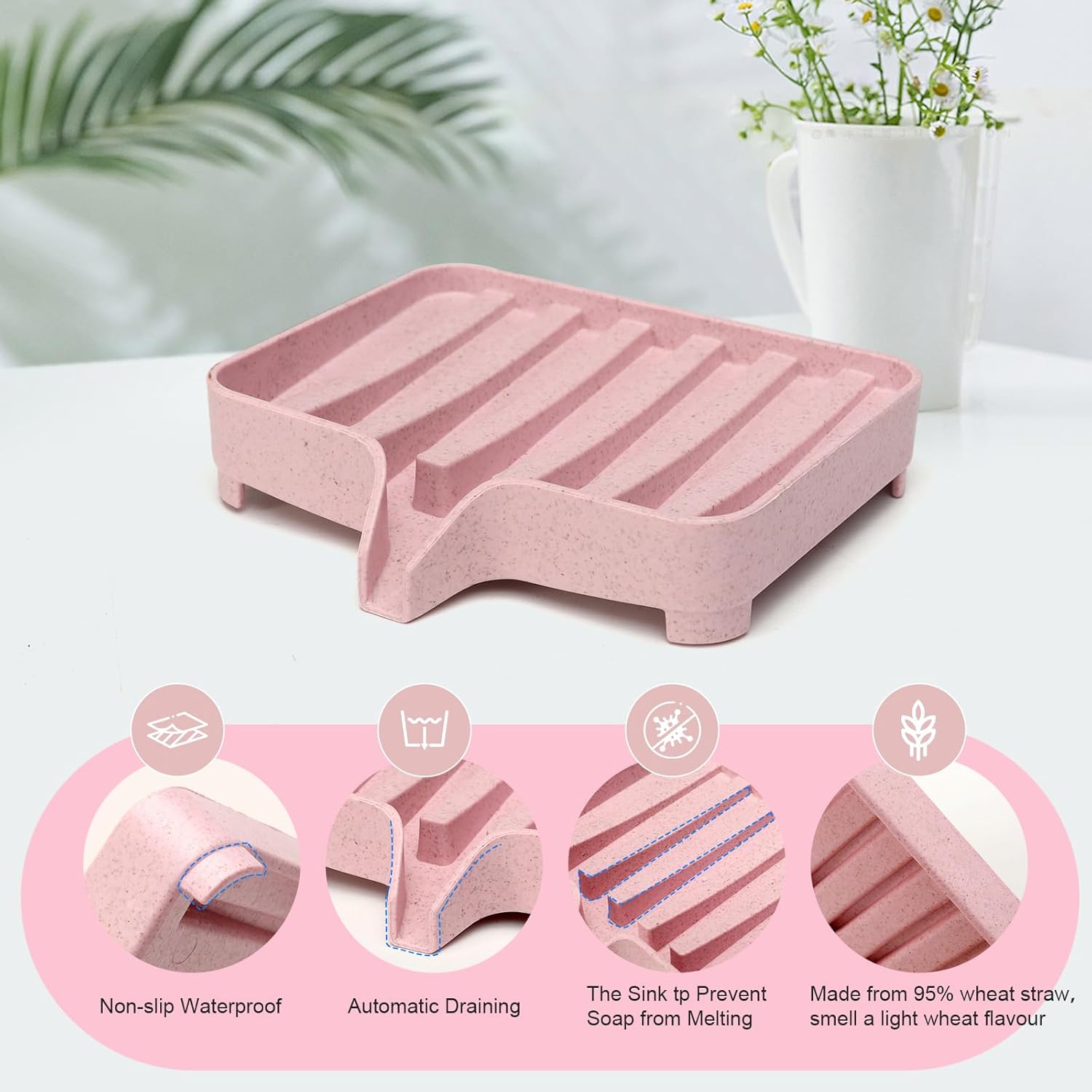 3PCS Self Draining Soap Dish and Tray for Bathroom Sink