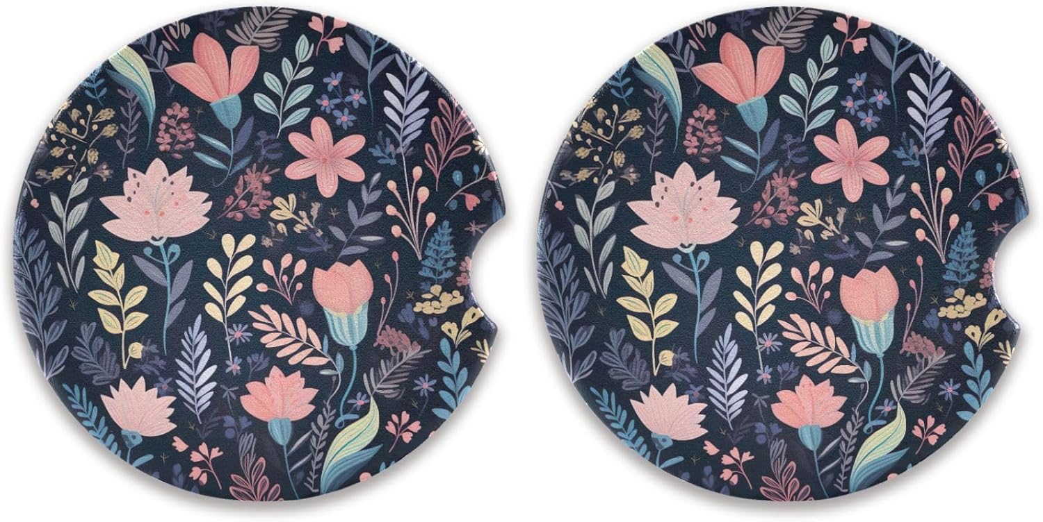 Takiito Garden Flowers Car Cup Holder Coasters 2 Pack
