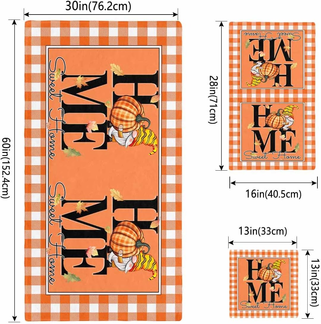 Double Love Orange Thanksgiving Towel Set - Plaid Design 3 Piece Microfiber Bath Towels