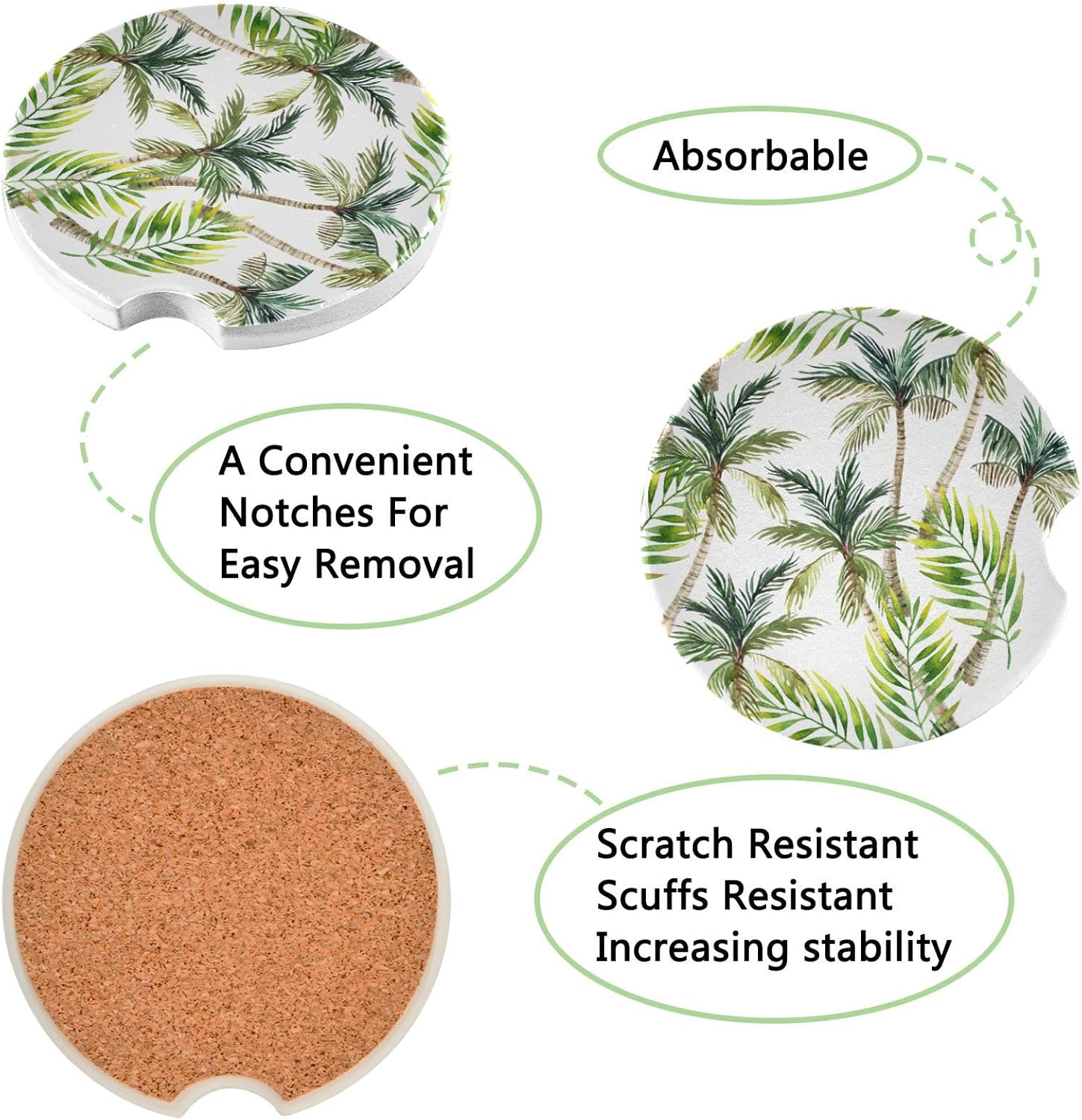 Takiito Palm Tree Car Cup Holder Coasters 2 Pack
