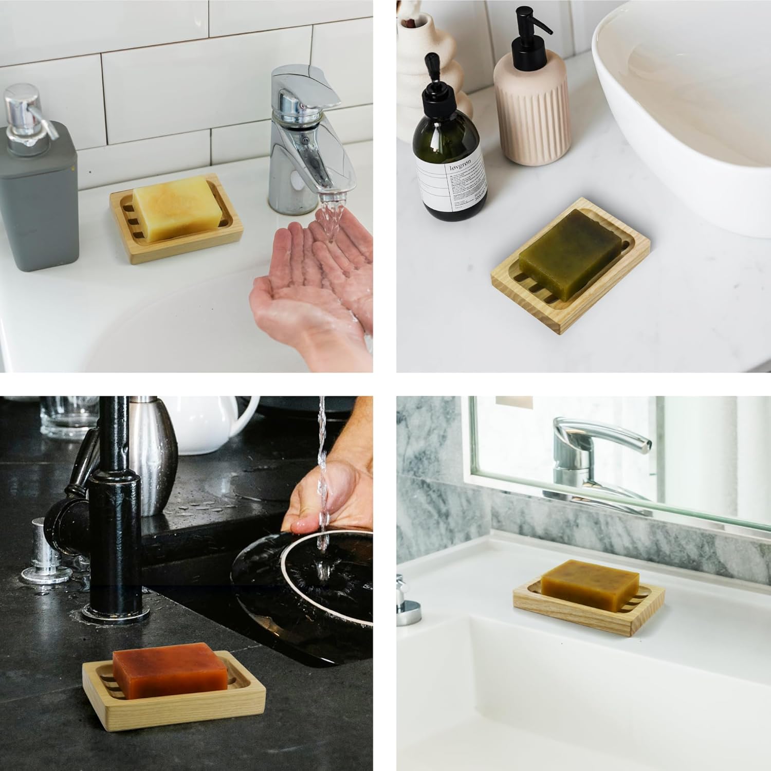 ENKEZI 2 Pack Wood Soap Dish - Waterproof Self Draining