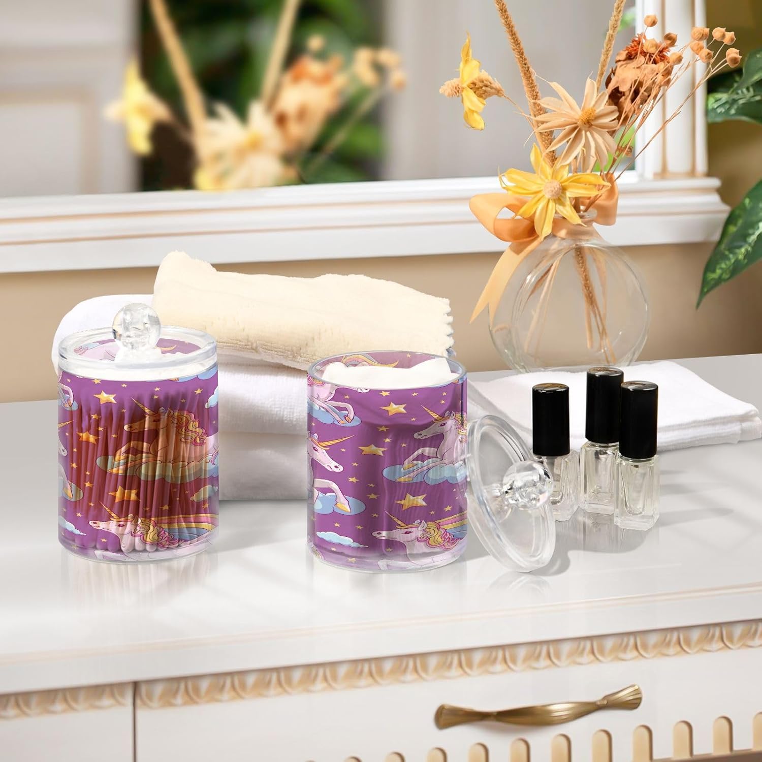 YETTASBIN Unicorns Clear Plastic Storage Jars 2 Pack 1