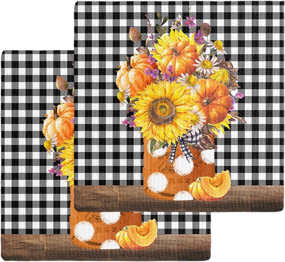 Falaniique Waffle Towel Set of 2 Black White