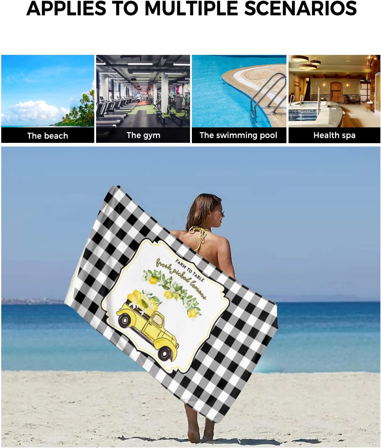 Shine-Home Summer Lemon Plaid Towel Set 3pcs