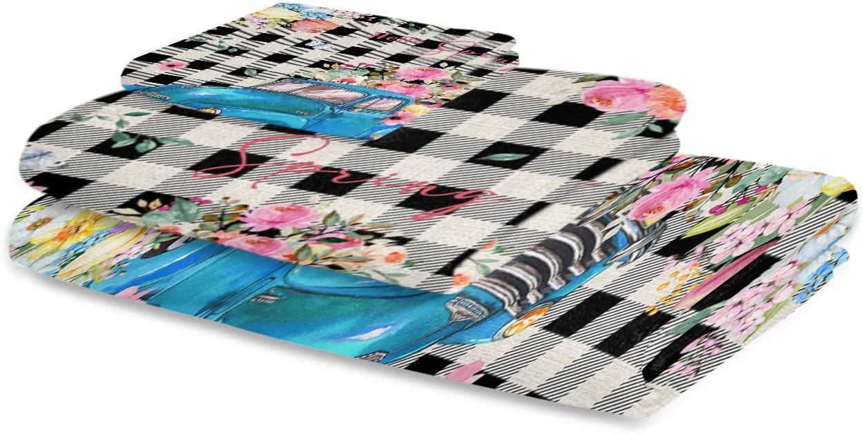 Chees D Zone Summer Tulip Farm Blue Bath Towel Set