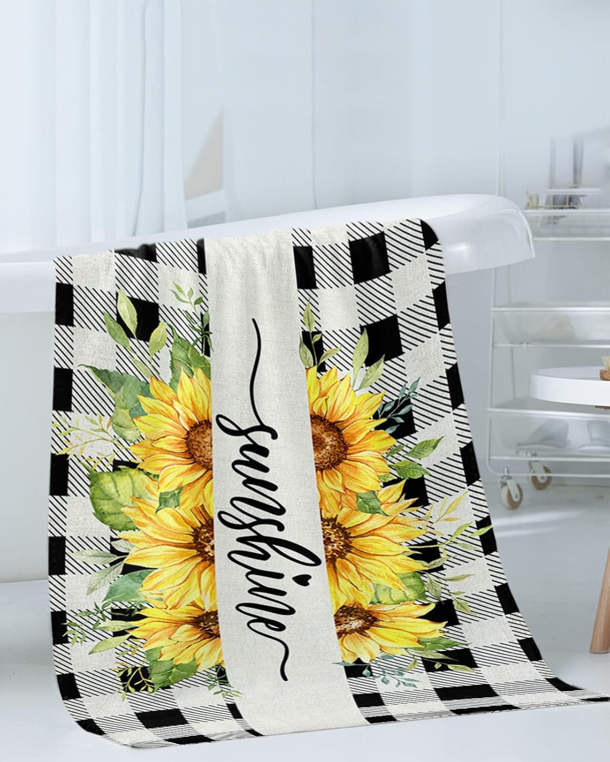 Chees D Zone Summer Sunflower Plaid Bath Towel Set