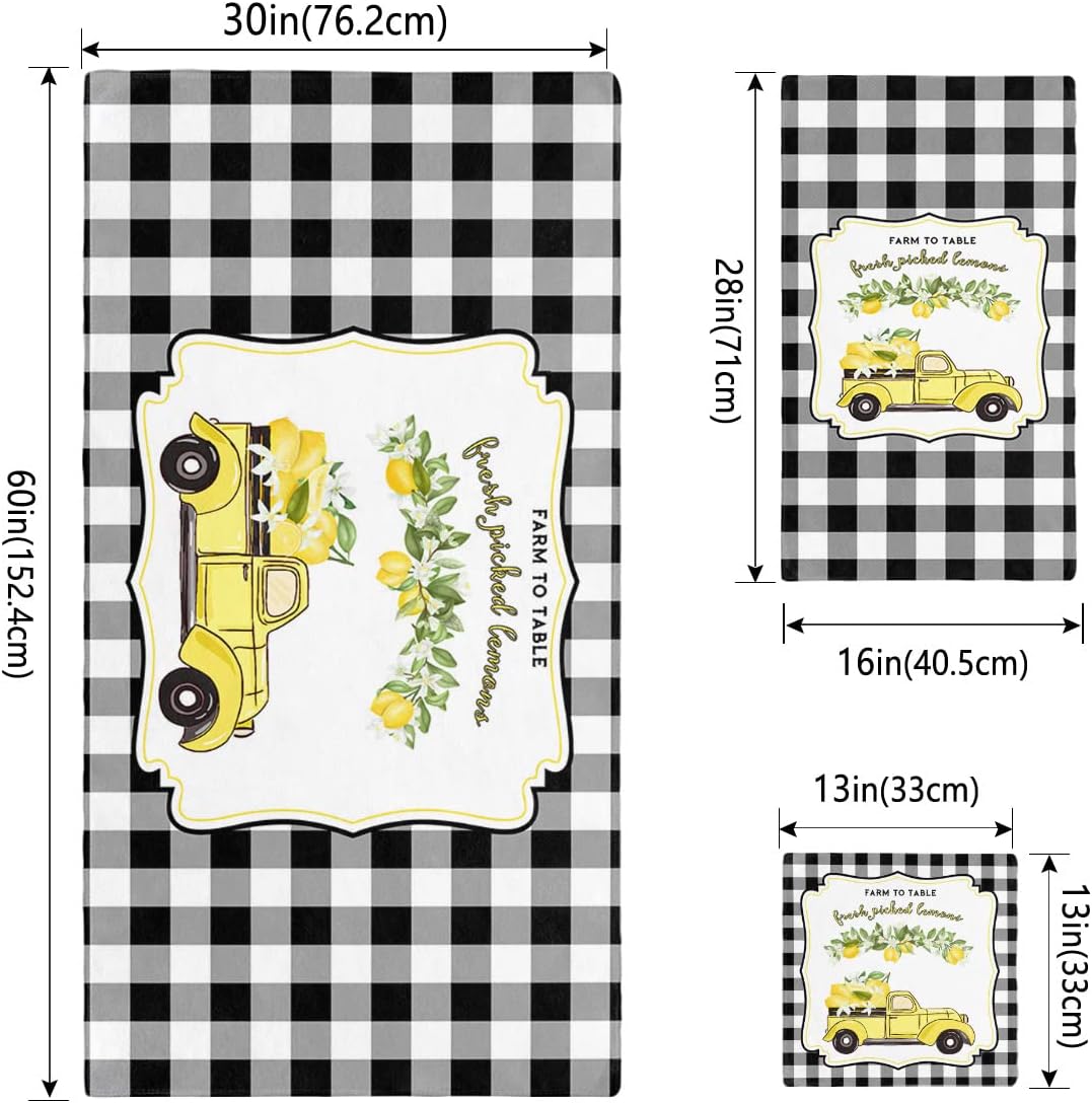 Shine-Home Summer Lemon Plaid Towel Set 3pcs