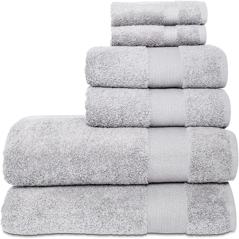 Hencely 6-Piece Bath Towel Set - Soft Turkish Cotton Silver