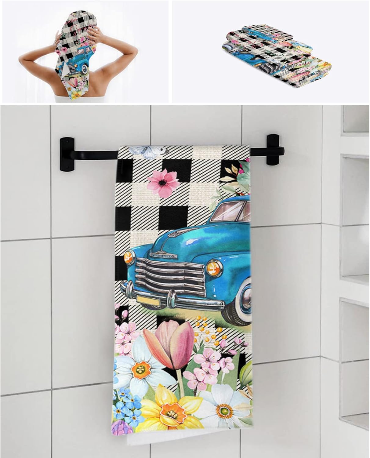Chees D Zone Summer Tulip Farm Blue Bath Towel Set