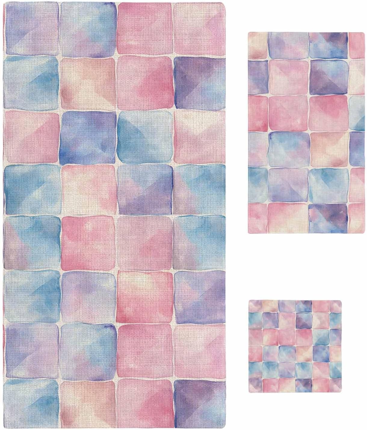 Shine-Home Rainbow Plaid Towel Set for Bathroom