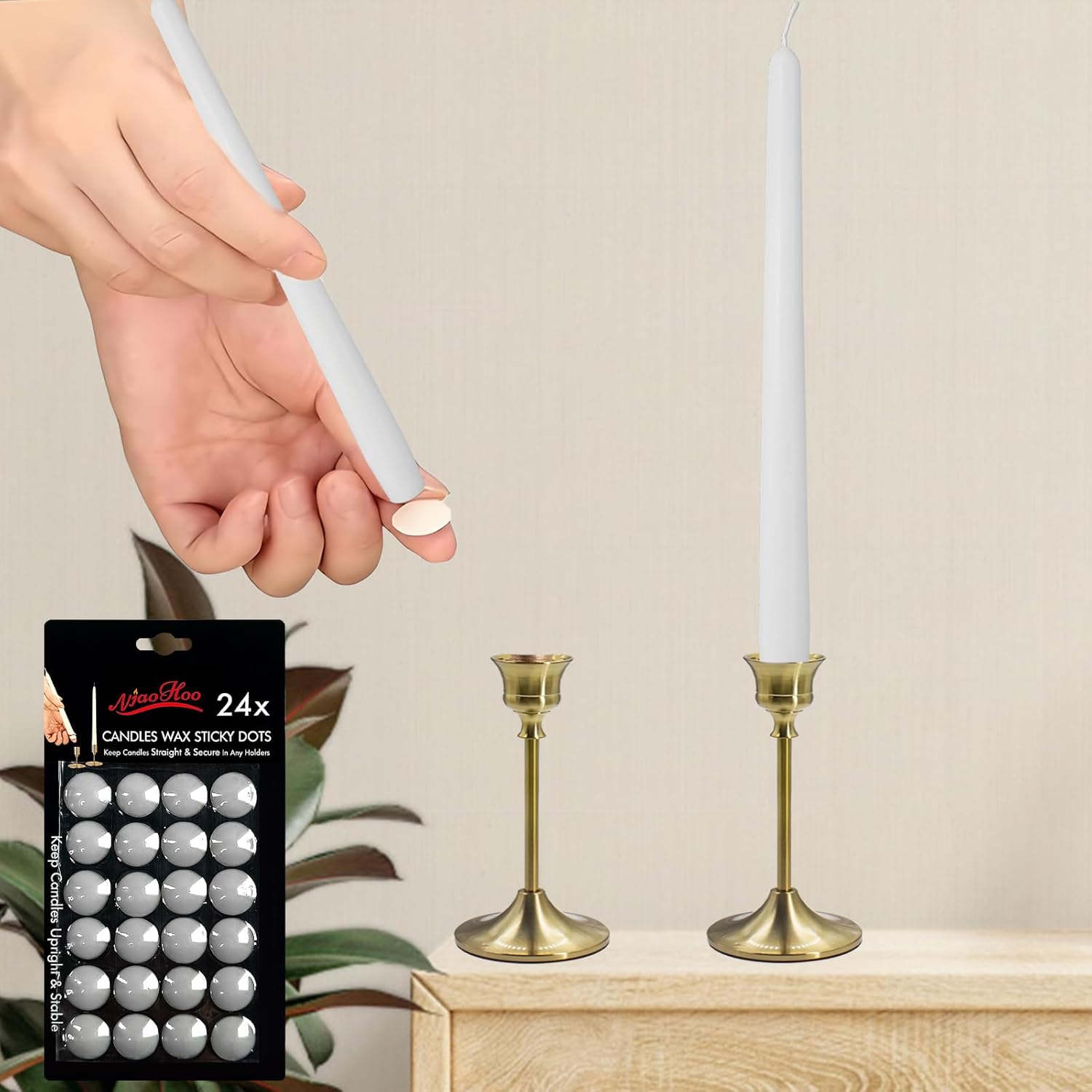 NJAO HOO Taper Candle Adhesive Dots 24 Dots