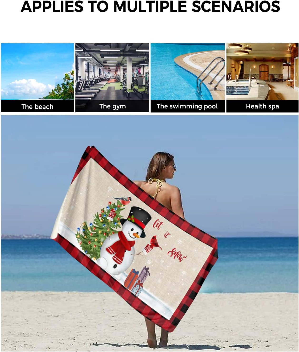 Christmas Towel Set for Bathroom with Snowman Pattern