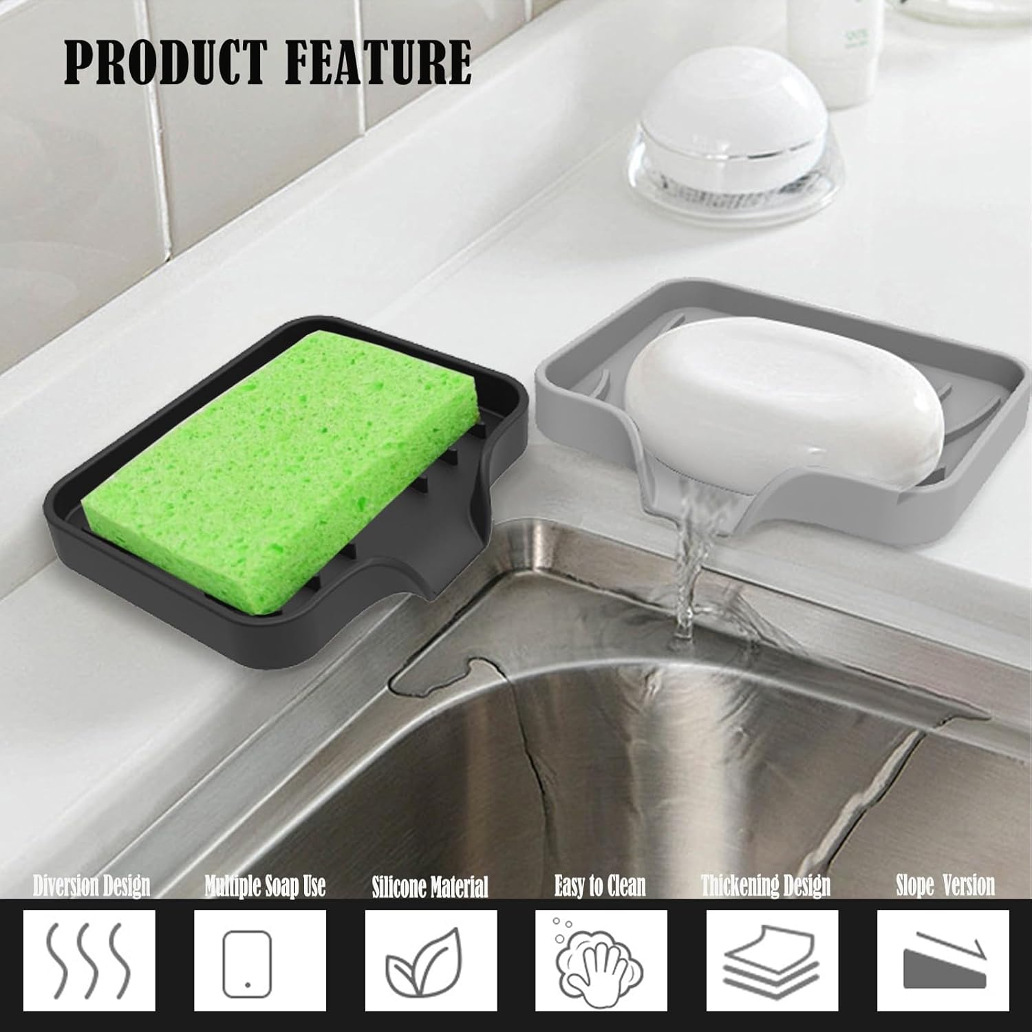 Silicone Soap Dish 2-Pack Black Gray