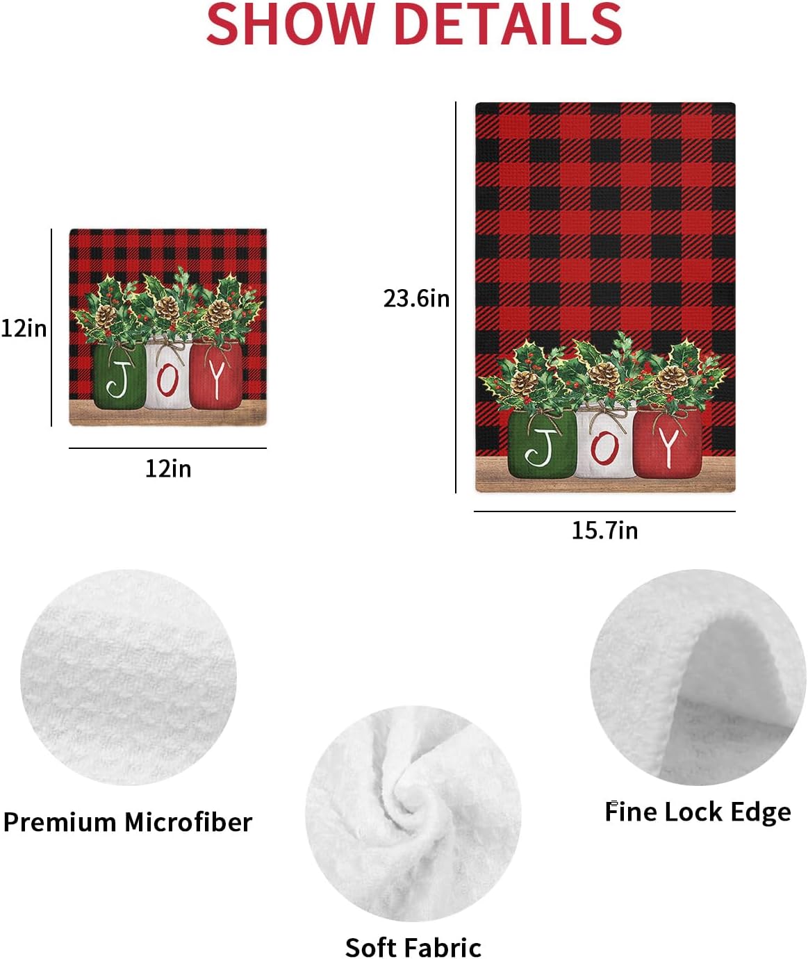 Falaniique Christmas Plaid Waffle Towel Set of 4