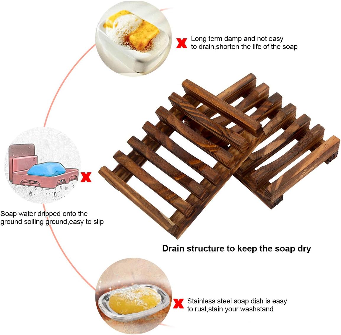 Magift Wooden Soap Dish with Slanted Drainage Design