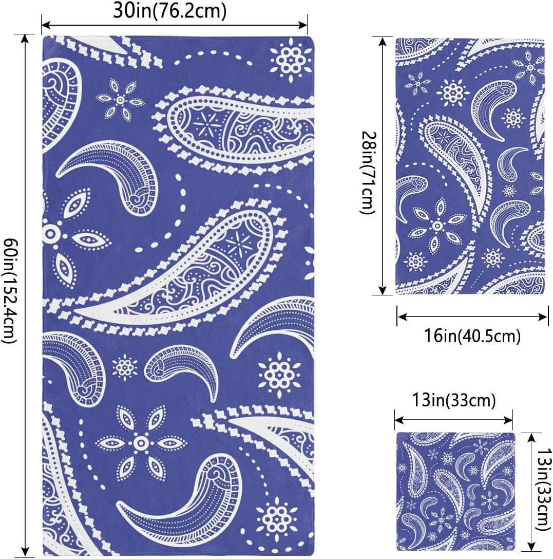 Shine-Home Blue Microfiber Towel Set with Paisley Design