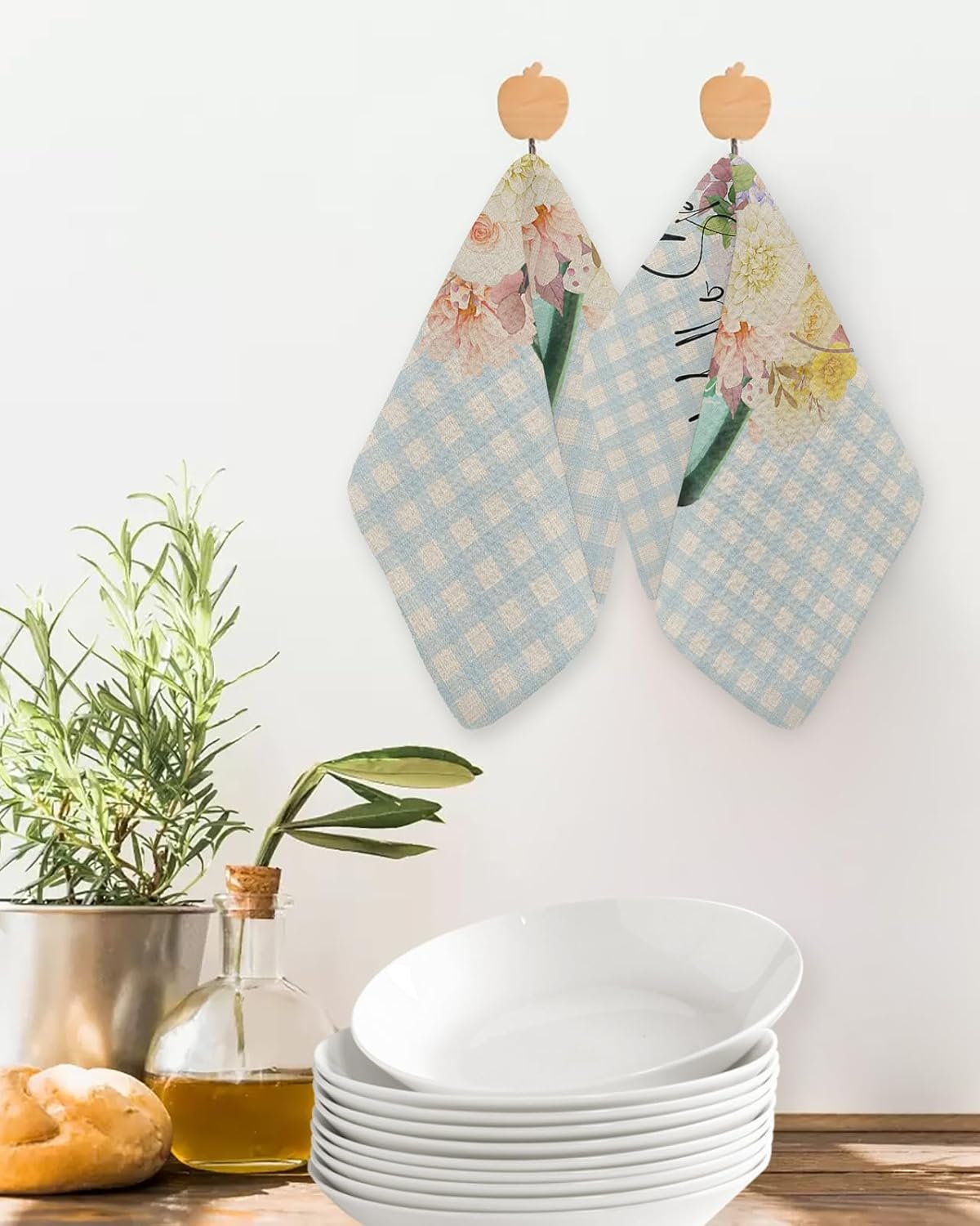 Falaniique Flower Plaid Waffle Towel Set of 2