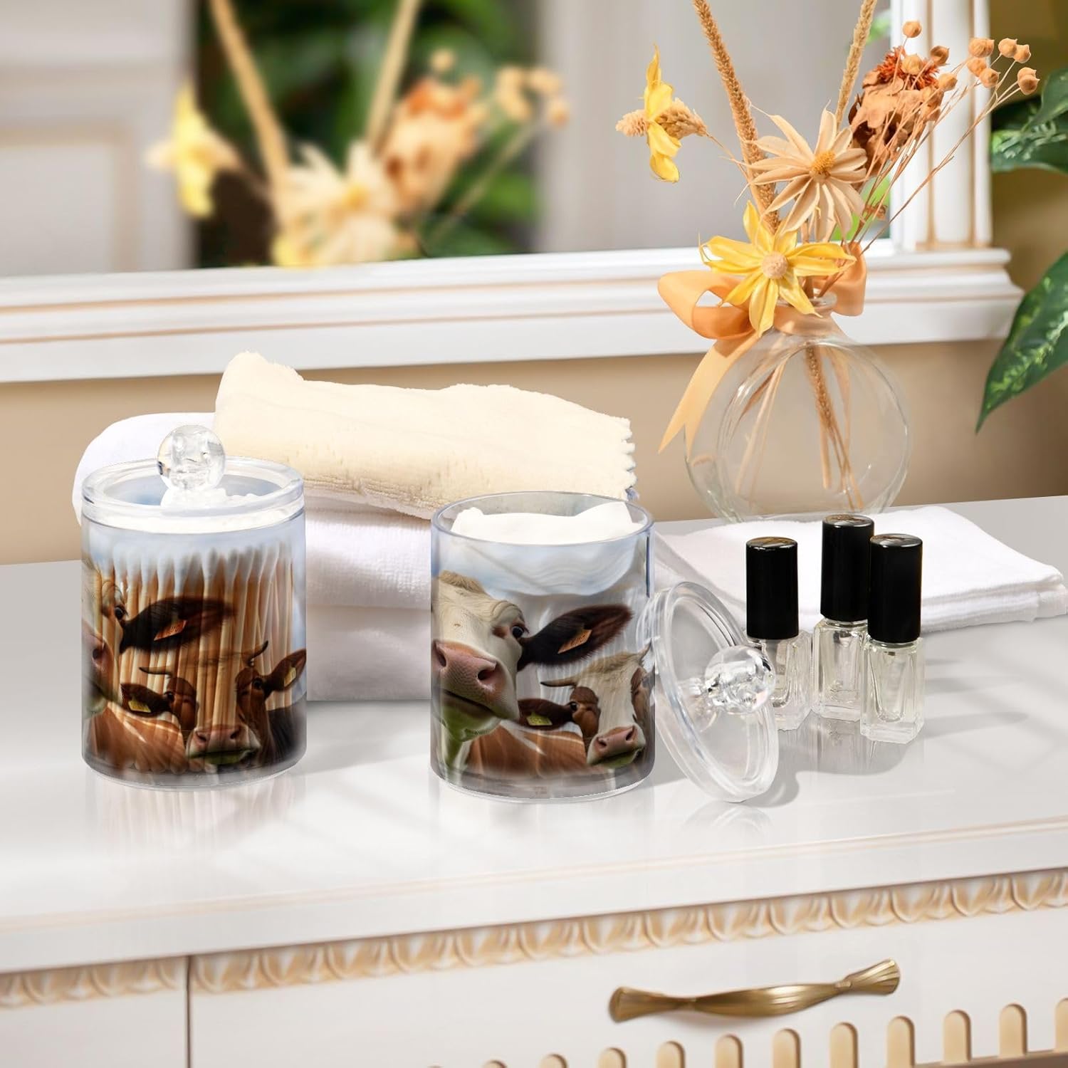 YETTASBIN Clear Apothecary Jars 2 Pack 14 oz Cotton Swab Holder