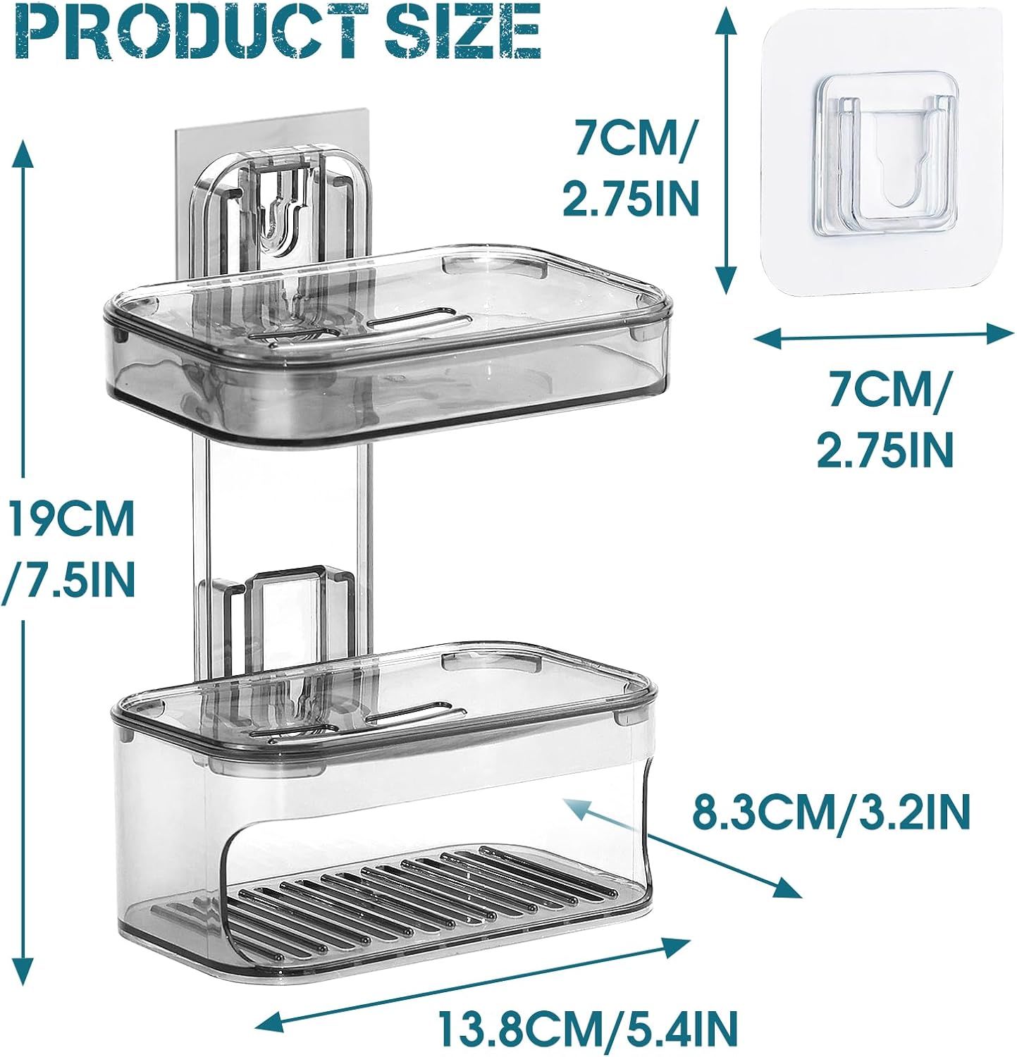 Double Layer Soap Dish Wall Mounted Transparent Gray Holder with Drainage