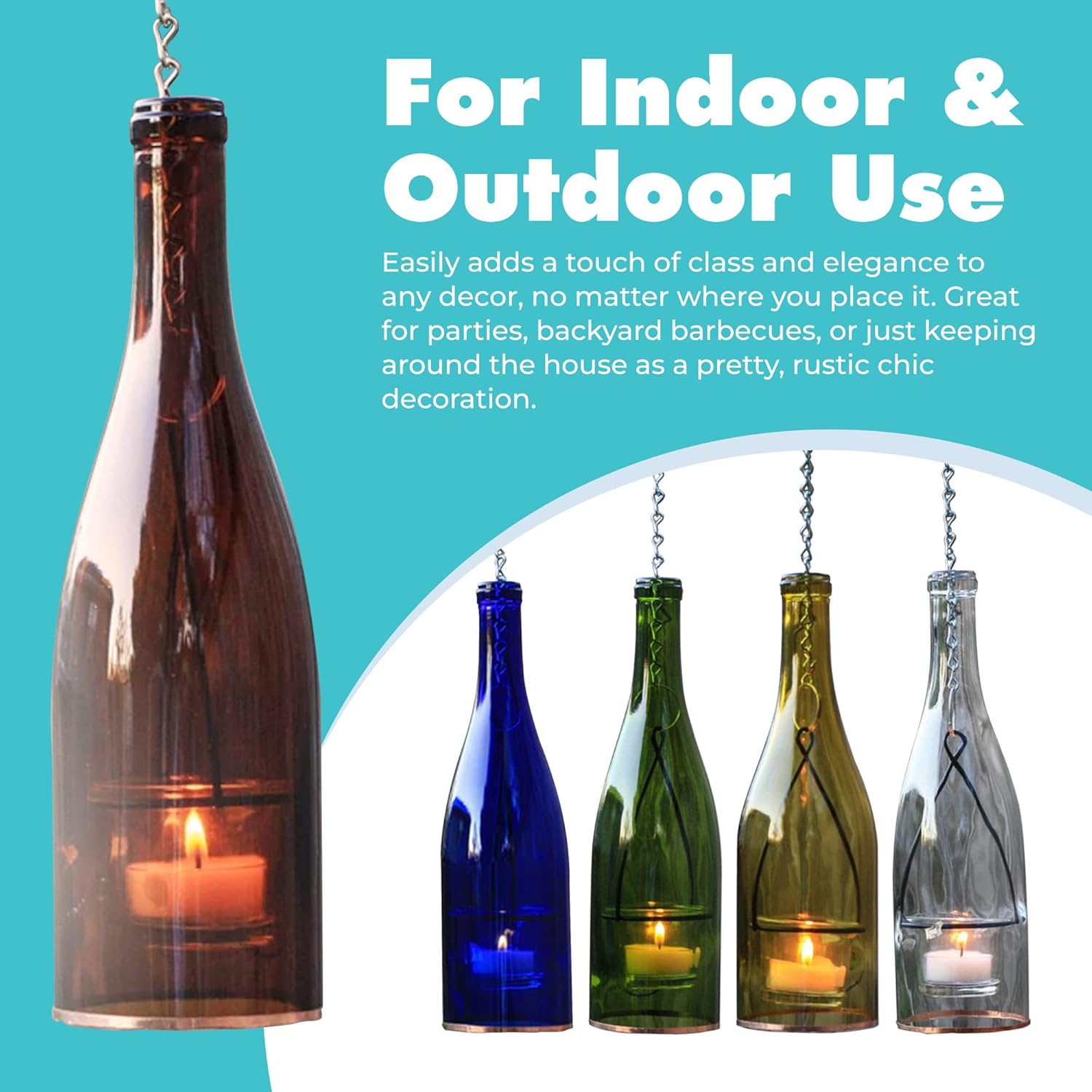 Hanging Wine Bottle Lantern - Green 1pc