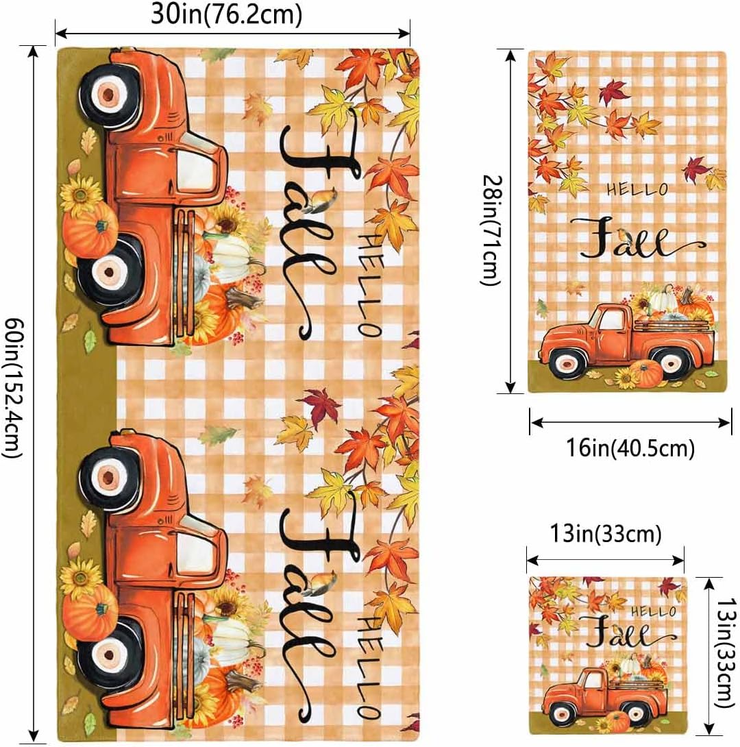 Double Love Thanksgiving Plaid Towel Set - Fall Orange Pattern